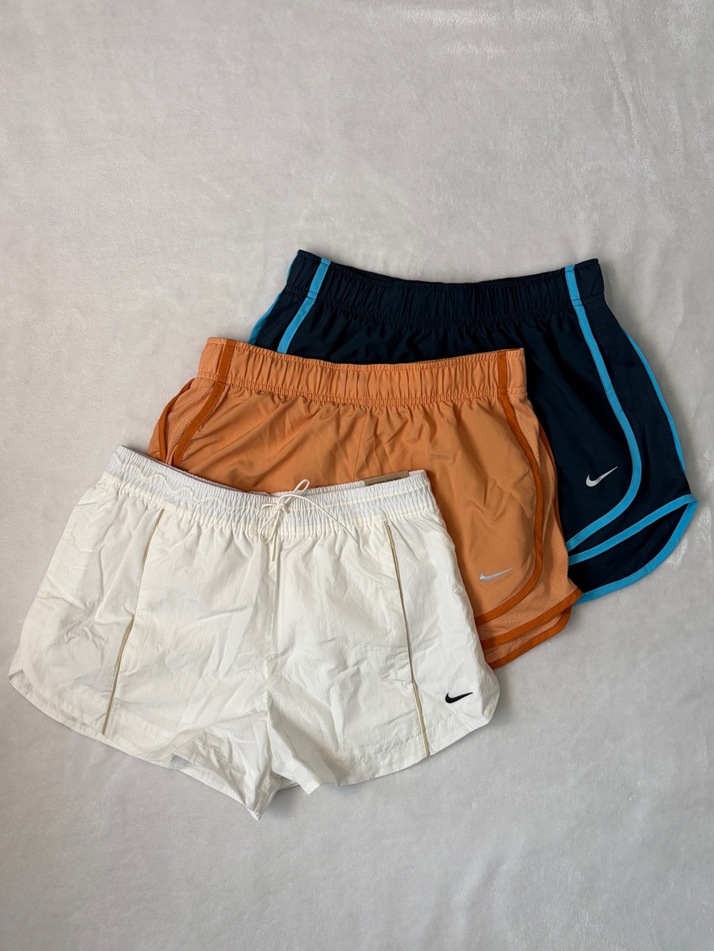 Nike Women's Athletic Shorts Trio - White, Orange, Navy